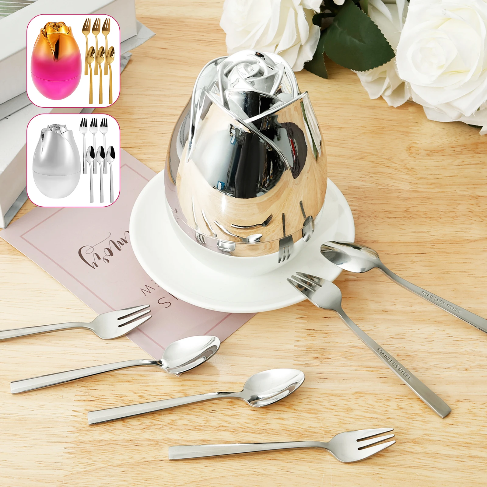 6pcs Silverware Set With Egg Shaped Case Stainless Steel Flatware Set Multipurpose Tableware Cutlery Set For Home Party Dinner
