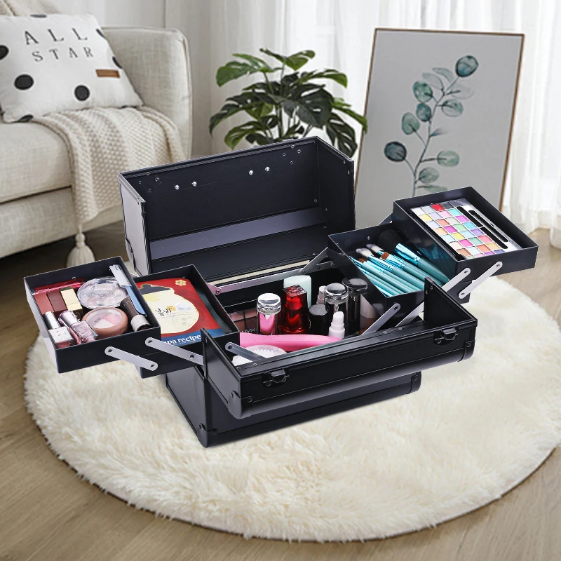 Kosmetikbox, tragbar, professionelle Kosmetiktasche, Koffer, große Kapazität, für Damen, Reise-Make-up-Taschen Image