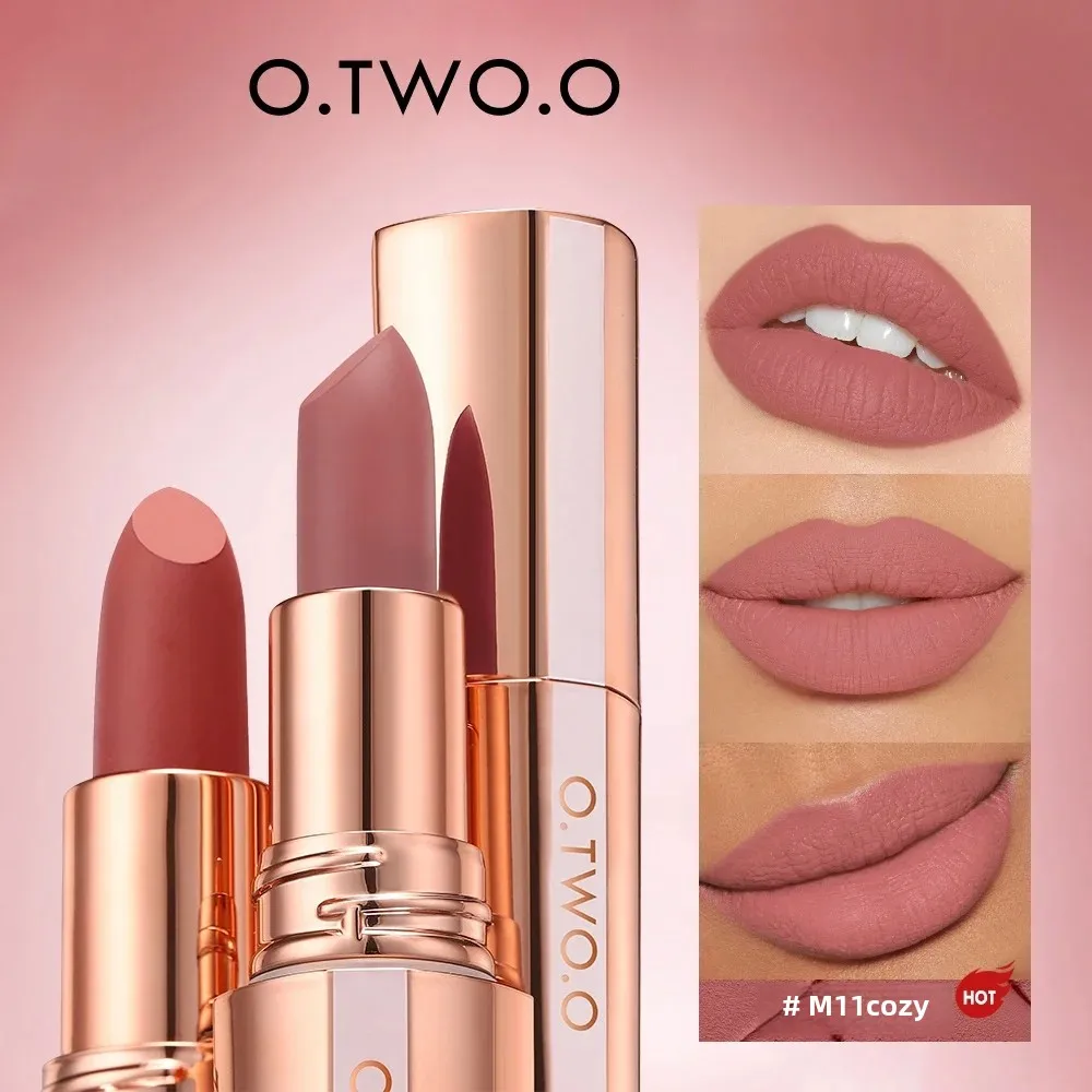 O.TWO.O Matter Lippenstift, langlebiger, wasserfester Lippenstift, wischfrei, klassisches, hochpigmentiertes Lippentönungs-Make-up mit Samt-Finish Image