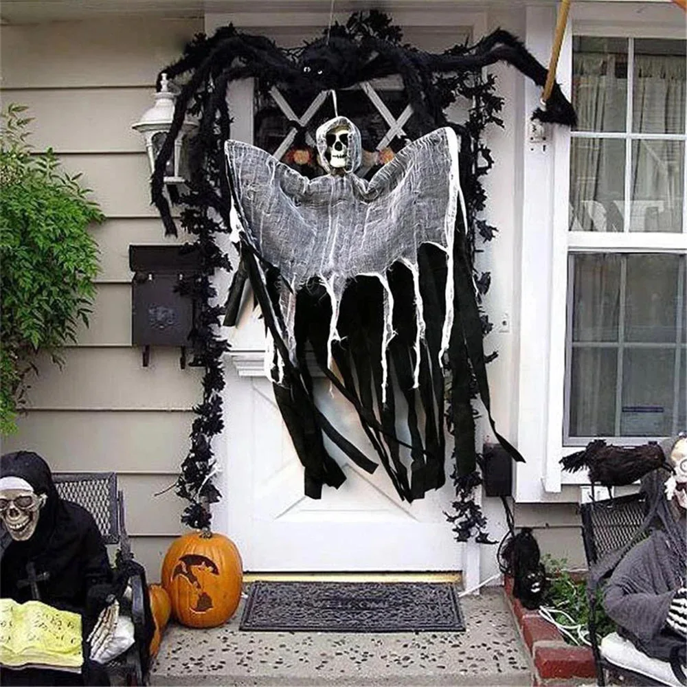 1pc Halloween hängenden Geist Schädel Gaze für Haustür Dekoration Halloween Indoor Outdoor Horror Haus Dekoration Requisiten