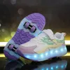 Kinder-Skateschuhe, USB-Licht, bequeme Rollschuh-Sneaker, Outdoor-Sport, Wandern, Mädchen, rosa