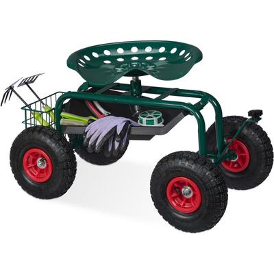 Relaxdays - fahrbarer Gartensitz, höhenverstellbar, 150 kg, Stauraum, Rollsitz für Gartenarbeit, Image