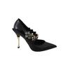 Mary Jane Pumps aus Leder mit Kristallen