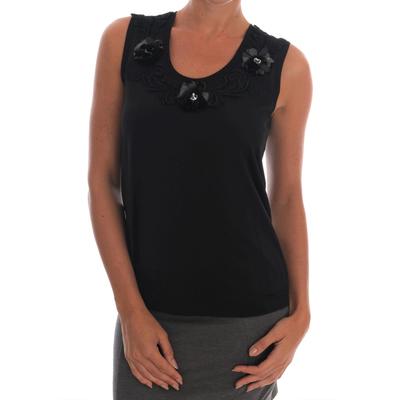 Dolce & Gabbana Damen Schwarzes Baumwoll-Blumen-Kristall-Top Image