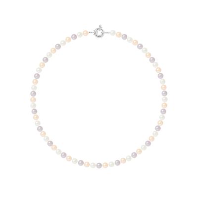 Collier Rang de Perles d'Eau Douce Multicolores 6-7 mm Anneau Marin Argent 925 Longueur 45 cm