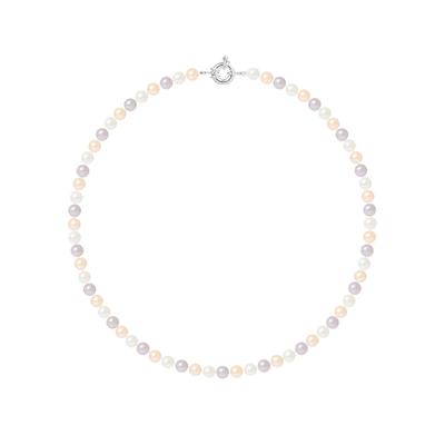 Collier Rang de Perles d'Eau Douce Multicolores 6-7 mm Anneau Marin Argent 925 Longueur 45 cm Image