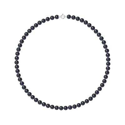 Collier Rang PRINCESSE Perles d'Eau Douce Rondes 7-8 mm Noires Fermoir Prestige Or Blanc 18 Carats