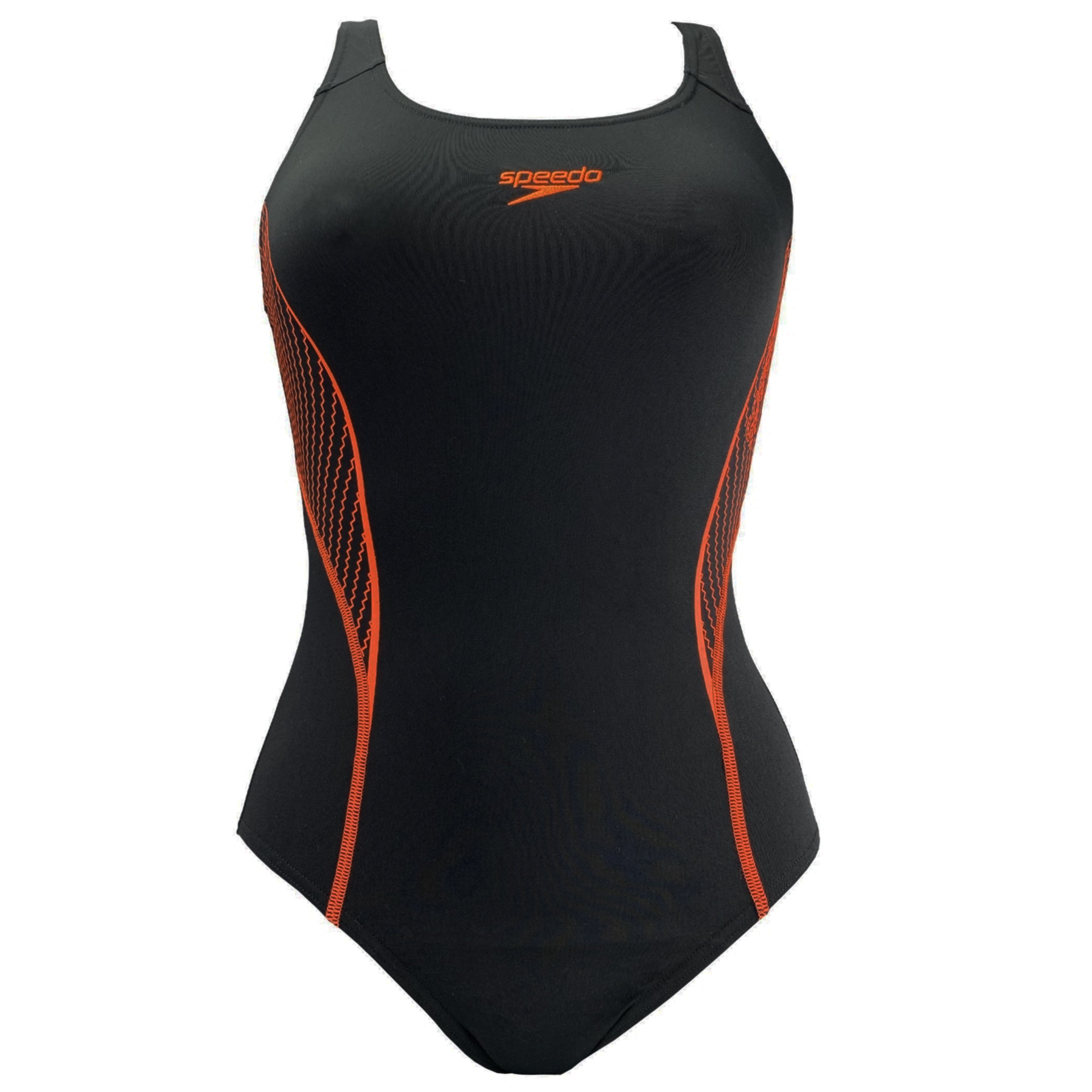 Speedo Placement Damen Schwarz/Orange Badeanzug Image