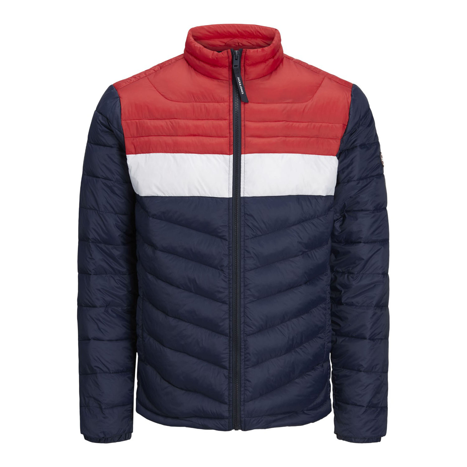 Herrenjacke der Marke Jack & Jones. Die Jacke ist aus hochwertigem Polyester gefertigt. Marke: Jack & JonesModellname: Hero Puffer CollarKategorie: Herrenmantel WinterMaterialien: PolyesterFarben: blau, weiß, rot