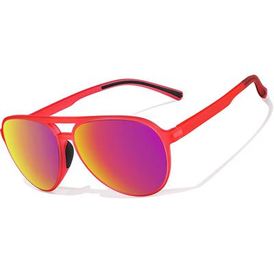 Zenni Aviator Sunglasses Neon Red With Flame Mirror Plastic Full Rim Frame