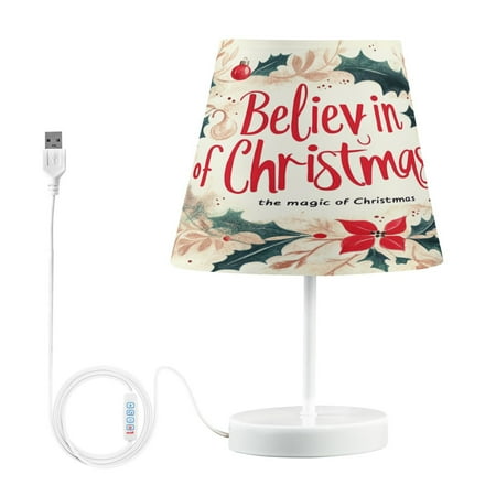 BZSMCE Table Lamp Creative Red Merry Christmas Elegant Leaf Wreath Simple Pattern Night Light