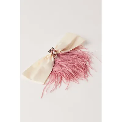 Party Crasher Satin Bow at Free People in Ivory/Pink Feathers