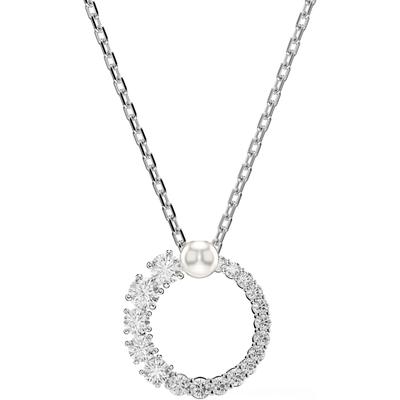 Kette mit Anhänger SWAROVSKI "Schmuck Geschenk Halskette Matrix, 5688751, 5692265", silber (metallfarben, kristallweiß, weiß), Halsketten, Damen, Metall-Perlen, L: 45cm, Metall, Perlen, mit Swarovski Zirkonia (synth.) - mit Swarovski Perle