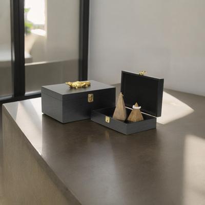 Canorus Rectangular Box Set with Gold Resin Synthetic Alligator - Black