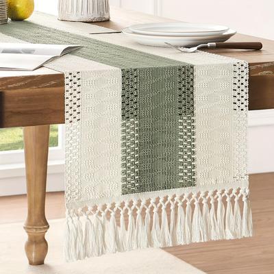 TEMU Bohemian Macrame Table Runner, Striped Polyester, Farmhouse Home Decor For Bridal Shower, Dining - Runner For Christmas Decoration