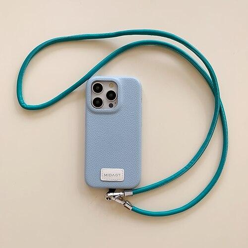 téléphone Coque Pour iPhone 17 Pro Max 17 Air 16 15 14 Pro Max 13 Coque Arrière avec Lanière Antichoc Rétro TPU faux cuir