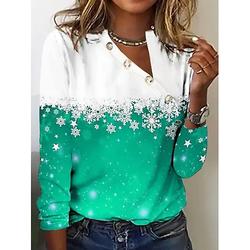 T-shirt pour femme Henley Pull Ombre Flocon de neige Henley Pullover Rouge Blanc Manches Longues Décontracté Confort Coupe Automne Hiver Haut de Vacances