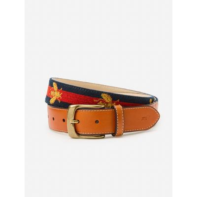 J.McLaughlin Men's Needlepoint Belt in Bee Navy/Red, Size 32 | Cotton/Leather