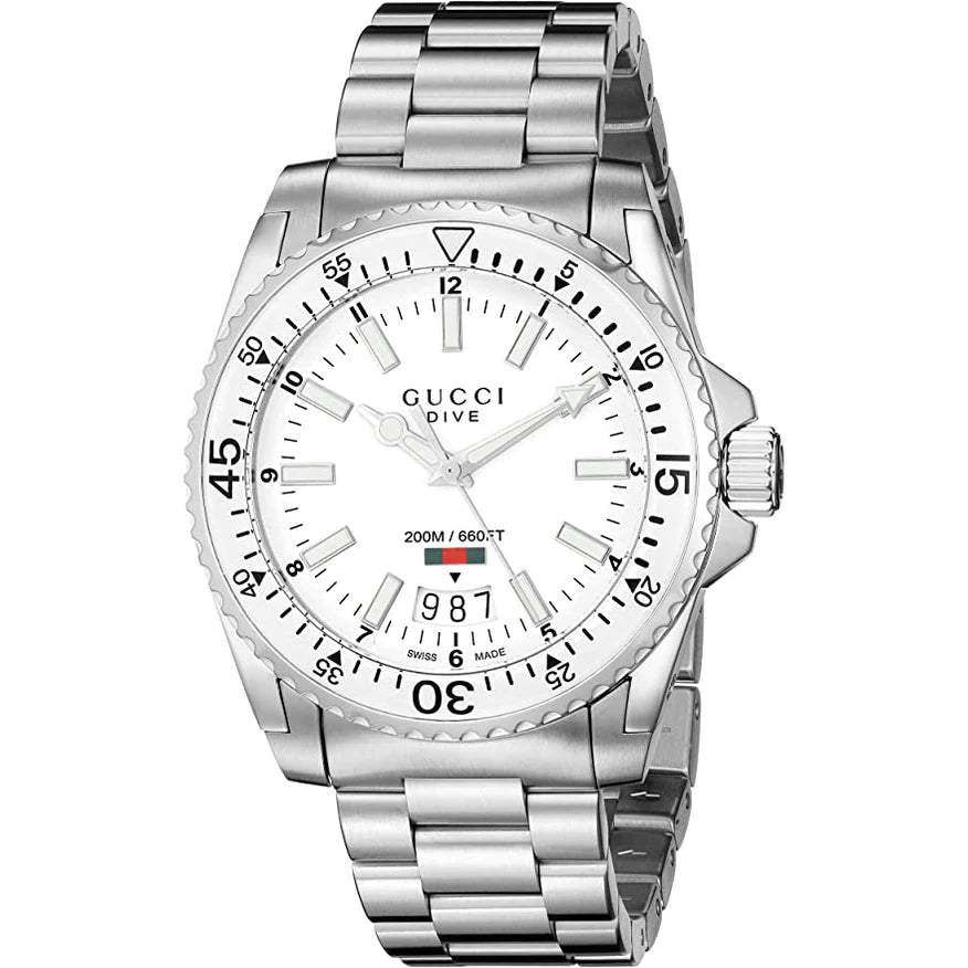 Gucci - Dive Edelstahlarmband Uhr mit weißem Zifferblatt für Herren Image