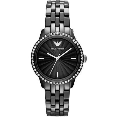 Emporio Armani AR1478 Damen Ceramica Schwarz Kristall Uhr Image