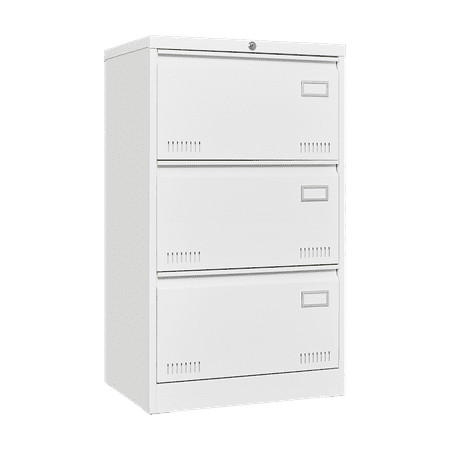 3 Drawer Lateral File Cabinet Lateral Metal Filing Cabinet with Lock and 2 Foldable Keys File Cabinet for Home Office Anti-Tip 3 Storage Drawers for Letter/Legal/A4/F4 Size White