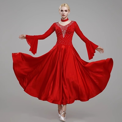 Für den Ballsaal Kleid Farbaufsatz Kristalle / Strass Damen Leistung Ausbildung Langarm Satin Spandex Image