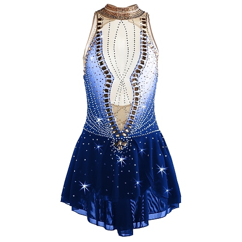 Eiskunstlaufkleid Damen Mädchen Eislaufen Kleider Austattungen Violett Weiß / Weiß Gelb Gelb Rückenfrei Spandex Mikro-elastisch Ausbildung Eiskunstlaufkleidung Klassisch Kristalle Ärmellos Image