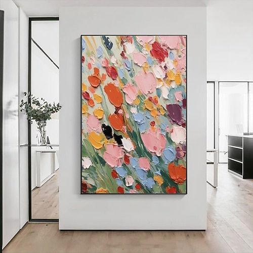 strukturierte Wandkunst 3D Blumengemälde handgemachtes abstraktes Blumenölgemälde auf Leinwand große Wandkunst minimalistisch rosa Blumenkunst handgemalt individuelles Gemälde Boho Wanddekoration Image