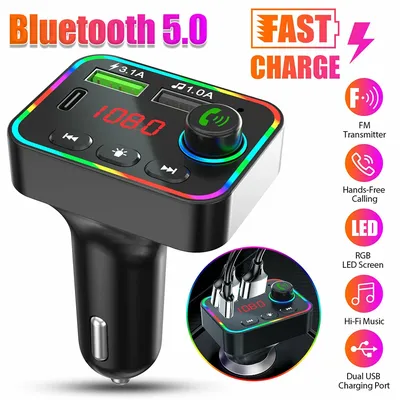 Usb Car Charger Bluetooth 5.0 Fm Transmitter Mp3 Player F4u Disk/tf Card F4 Colorful Atmosphere Lamp