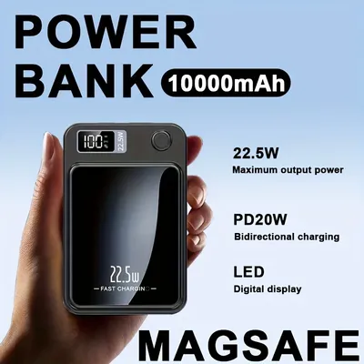 10000 mAh Magnetic Wireless Mobile Power Supply, 22.5W/PD20W Fast Charge For