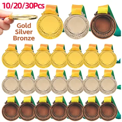 10/20/30Pcs Metal Award Medal with Neck Ribbon Gold Silver Bronze Award for Sport Competition Prizes