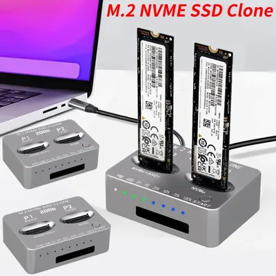 Dual-Bay M.2 NVME SSD Clone USB3.2 Type C M.2 SSD Enclosure M/B M Key Solid Disk Case M.2 M.3 NVME