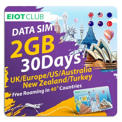 EIOTCLUB Prepaid Europe SIM Card - 2GB 30DAY, Coverage in 40+Countries including The US, Europe,