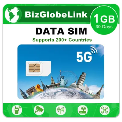 EIOTCLUB International Data SIM Card - 1GB 30DAY, High Speed 5G/4G LTE Coverage, Global Coverage