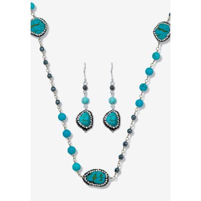 Women's Genuine And Simulated Turquoise Silvertone Necklace Set 36-Inch by PalmBeach Jewelry in Blue