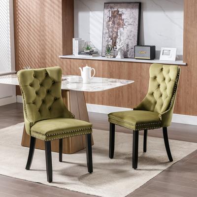 Luxury Velvet Dining Chairs Set of 2 - American Design with Tufting and Adjustable Wood Legs