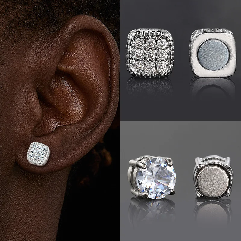 Ice Out Gefälschte Ohrringe Für Männer Frauen Starker Magnet Magnetische Edelstahl Nicht Piercing Hip Hop Rock Mode Schmuck Zubehör