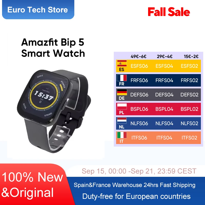 Amazfit bip 5 smart watch 1.91 “Anzeige Fitness 120 Sport modi, Herzfrequenz Schlaf überwachung für Männer Frauen Android-Handy Image