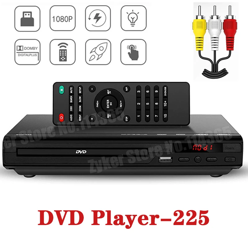 Lettore DVD 1080P Home 225 Lettore DVD HD Multimediale TV digitale Lettore dischi Supporto DVD CD MP3 MP 4 RW VCD DVD Sistema Home Theatre