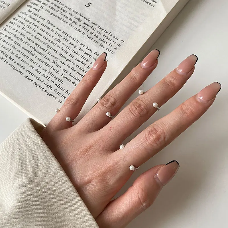 VENTFILLE 925 Sterling Silber Offene Perle Lächeln Stapelbarer Fingerring Einfache Mode Niedlich Einstellbar Für Weibliche Schmuck Großhandel Image