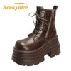 Frauen Stiefel Neue Winter Motorrad Stiefel 10CM Keil Heels Hohe Plattform Leder Chunky Schuhe Frau
