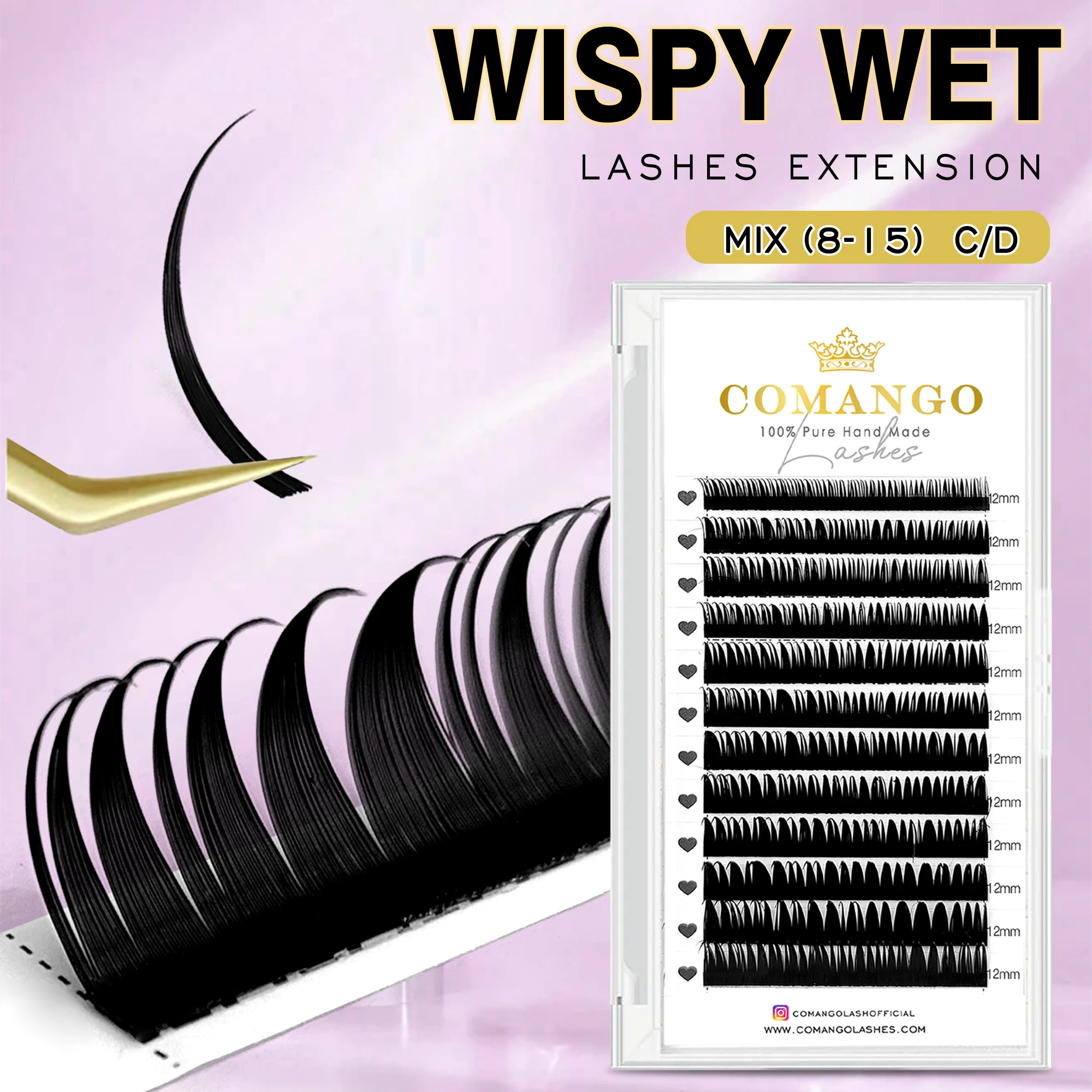 Comango CoMango nasse Wimpern Verlängerung flexible natürliche dunkel schwarz 8-15mm C/D Spikes Wimpern Cosplay Anime Manga flache vorgefertigte Cluster Schminken Image