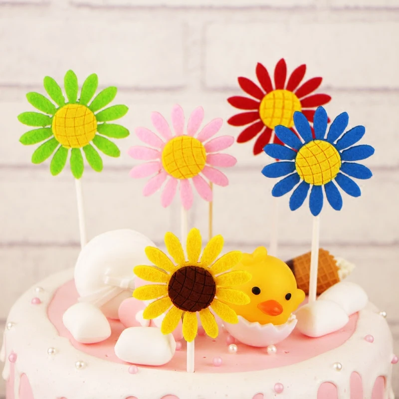 10 stücke Gänseblümchen Sonnenblume Geburtstag Cupcake Topper Blume Thema Dessert Station Party Kuchen Dekoration Baby Dusche Kuchen liefert Image