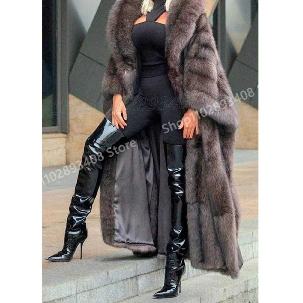 Schwarz Glänzendes Leder Overknee Stiefel Party Spitz Sexy Stiletto High Heel Mode Frauen Schuhe 2024 Herbst Para Mujere