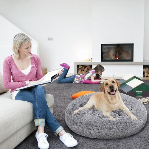 Hundebett Hundebetten animals Weiches Katzenbett Schlafplatz Hundekissen Plüsch hellgrau 100cm