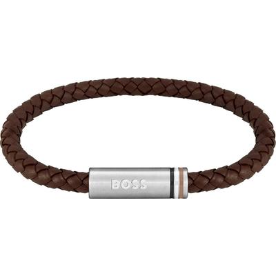 Lederarmband BOSS "ARES SINGLE, 1580623, 1580624", bunt (edelstahlfarben, braun, weiß, schwarz), Armbänder, Herren, Edel