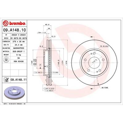 BREMBO Bremsscheibe vorne rechts links innenbelüftet 276mm für MITSUBISHI 4615A054 4615A089 MR493550 09.A148.10