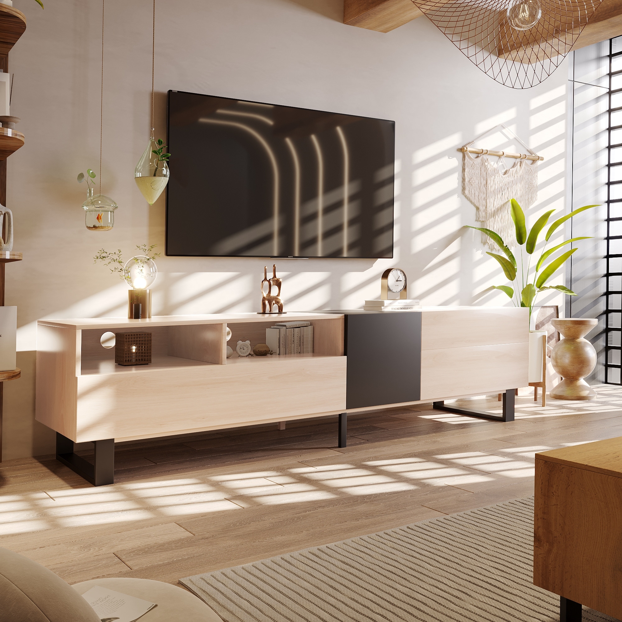 80'' modern TV cabinet (with double storage), media console, entertainment center (with drop down doors) - n/a