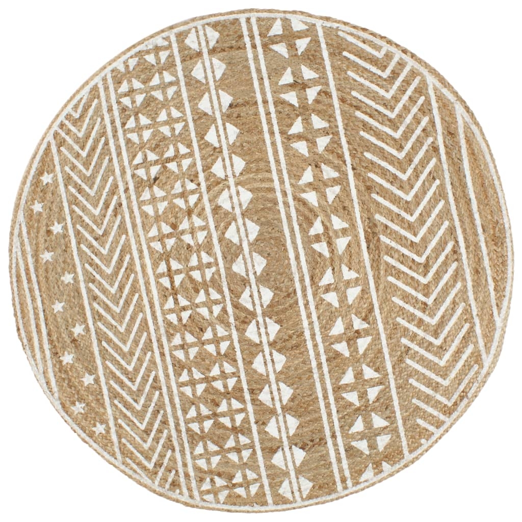 vidaXL Teppich Handgefertigt Jute mit weißem Aufdruck 150 cm Image