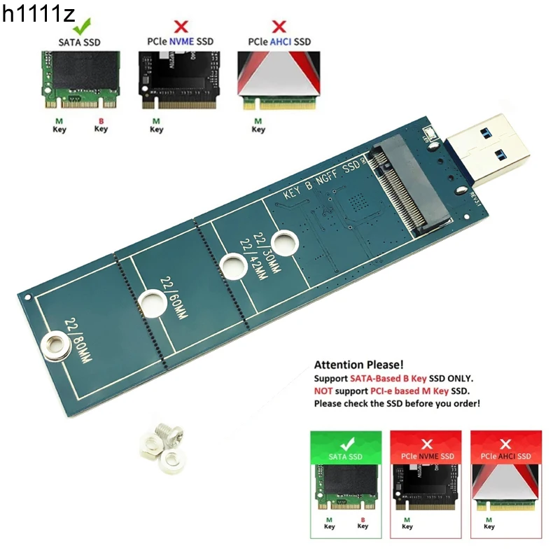 Adaptateur M.2 vers USB, clé B M.2, adaptateur SSD USB 3.0, aucun câble nécessaire USB vers 2280 M2, adaptateur de lecteur SSD, convertisseur NGFF, lecteur SSD, 1 pièce